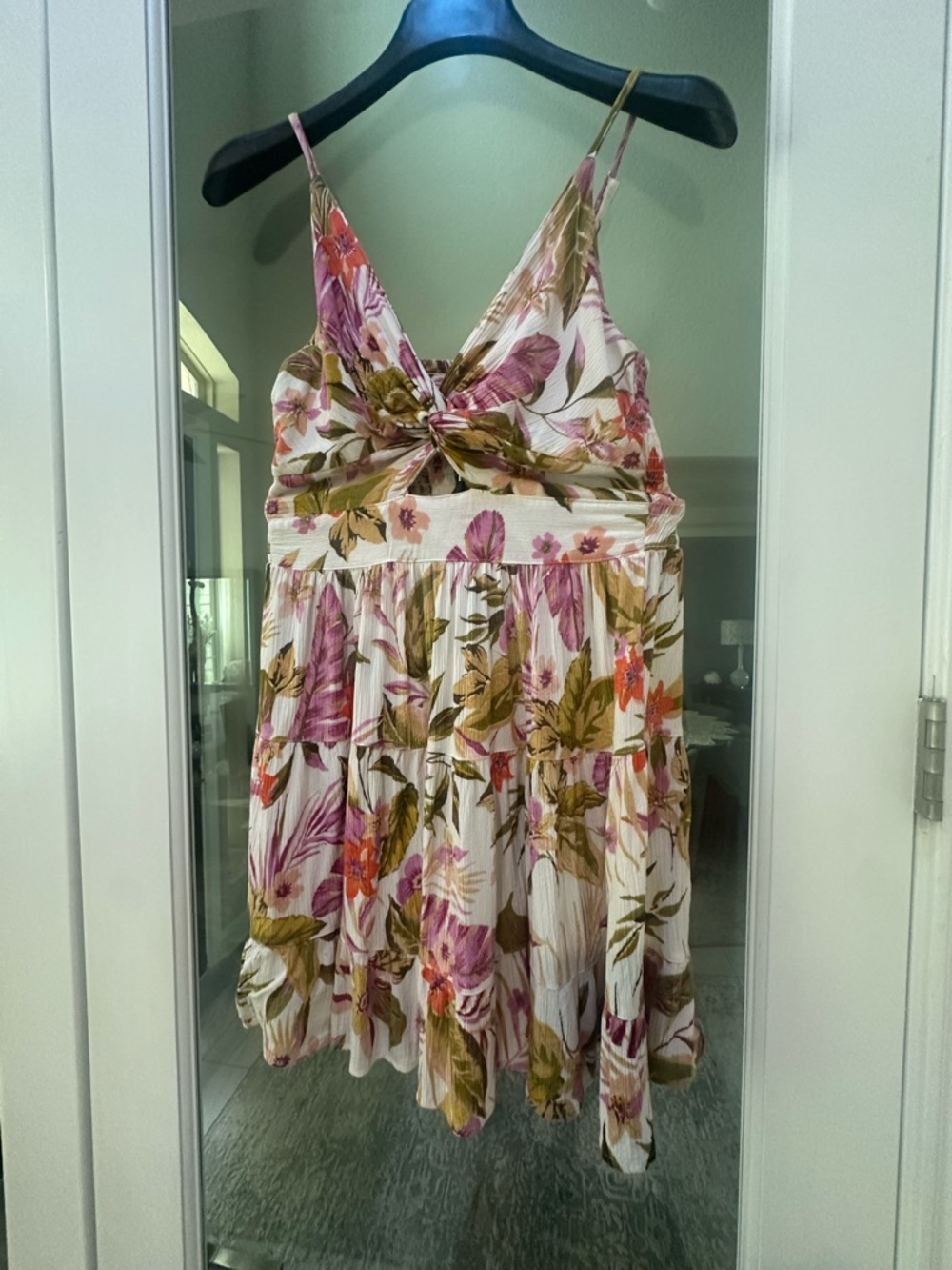 Angie Floral Babydoll Twist Front Dress Boho Flowy